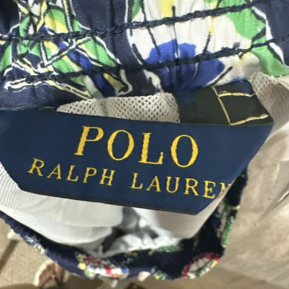 POLO‎ RALPH LAUREN Swim Trunks Shorts Men's S Blue Bear Umbrella Elastic & Lined